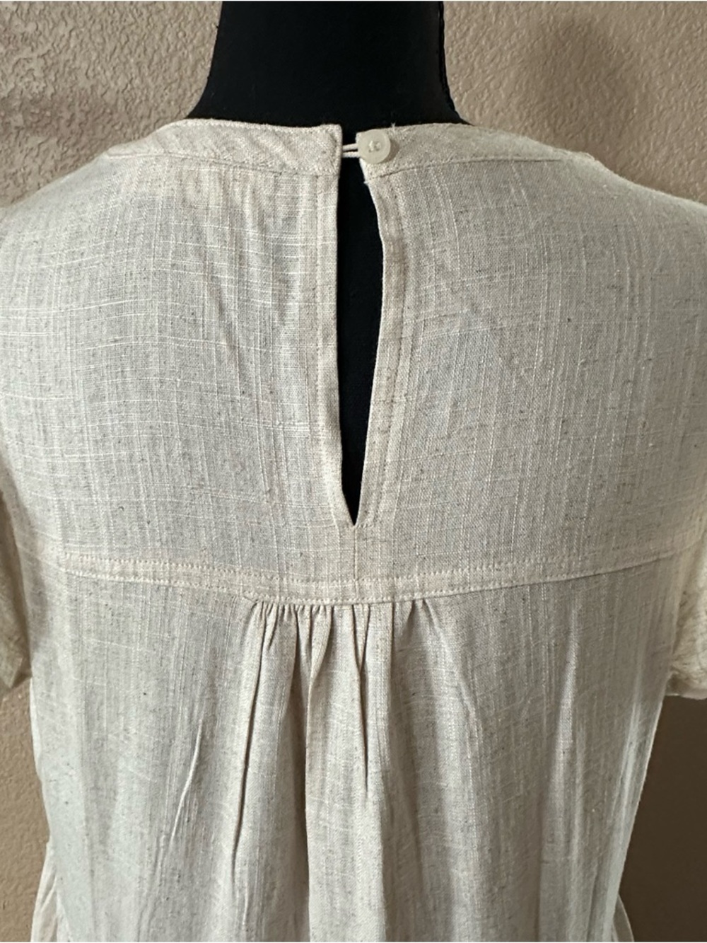 NEW IN beige linen blend tiered dress women’s M pockets BOHO airy summer - Picture 8 of 14